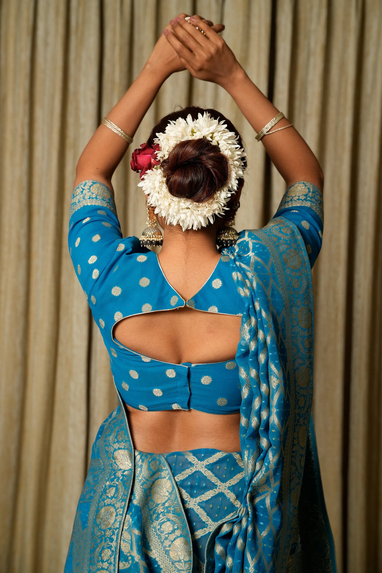 River Blue Woven Banarasi Pure Georgette Bandhej Saree (Bandhani)