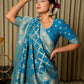River Blue Woven Banarasi Pure Georgette Bandhej Saree (Bandhani)