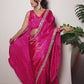 Royal Princess Golden Pink Woven Pure Tissue Silk Saree with Heavy Golden Mirror Work Border